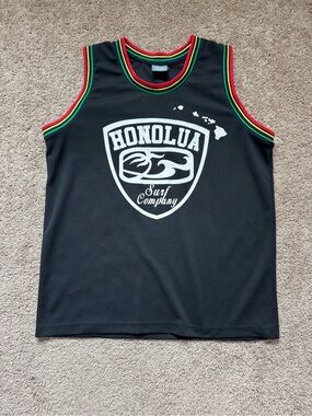 Vintage Honolua Surf Co Maui Basketball Jersey Tank Top Rasta Trim Mens XL Black